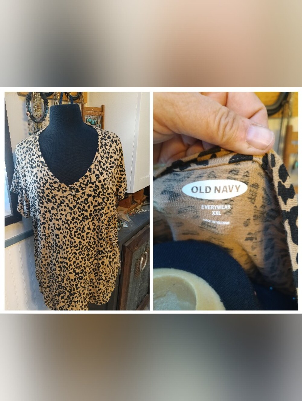 Old Navy Leopard Print V-Neck Tee - Tan & Black